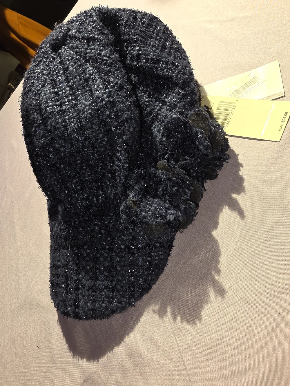 Navy Textured Knit Visor Cap with Side Bow